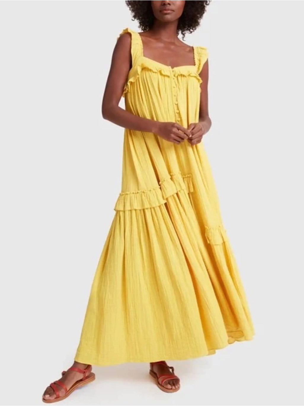 Apiece Apart Lypie Ruffle Tank Yellow Maxi Dress 6